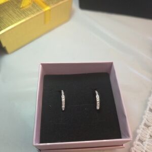 Moissanite Diamond Silver Huggy Earrings